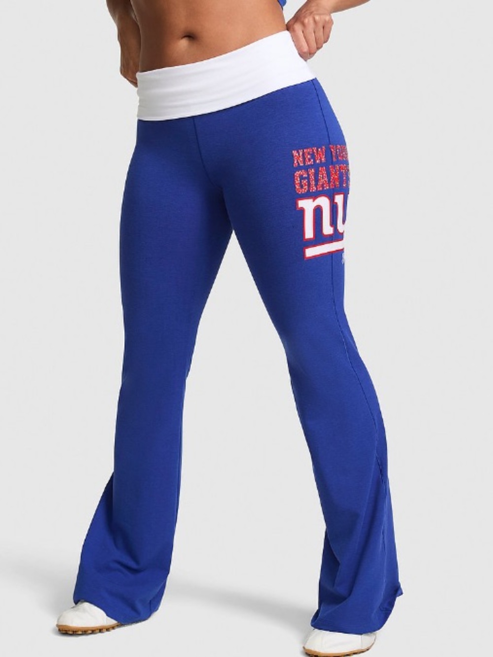 🏈VS Pink x NFL NY Giants BLING cotton foldover flare leggings sz M NWT